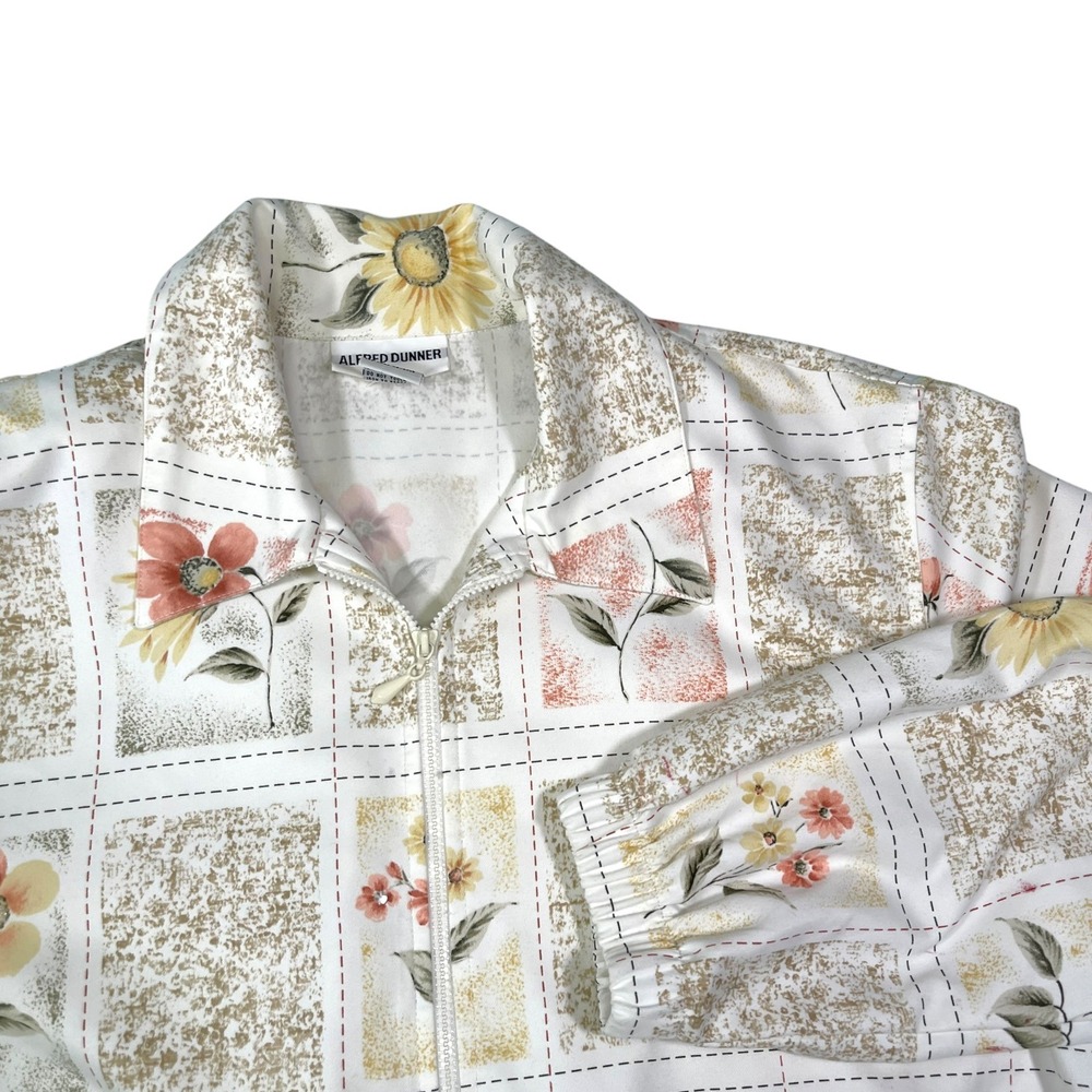 Alfred Dunner 12 White Floral Zip Up Jacket Sunflower Grandmacore Cottagecore